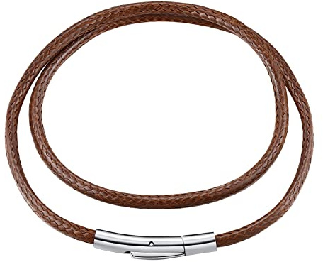 FindChic 2/3MM geflochten Lederkette Herren Damen Kautschuk Halsband mit Edelstahl Verschluss Schwarz/Braun 41-76cm wählbar