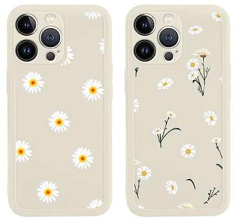 Yoedge 2 Piezas Funda para Apple iPhone 13 Pro 6,1, Carcasa para Teléfono Móvil con Flores Lindo Dibujos Aesthetic Cover, Caja de Silicona Margarita Regalos Mujer para iPhone 13 Pro Case Antigolpes