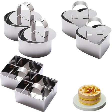 SSRDFU - 6 Pcs Mousse Mold Cake Ring Postre Food Ring Banda de Acero Inoxidable Stamping Cake Ring Set Hornear Forma de Anillo Postre Pastelería Mousse (3 Formas)