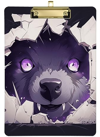 Porte-bloc mural cassé avec motif ours derrière le porte-bloc violet foncé