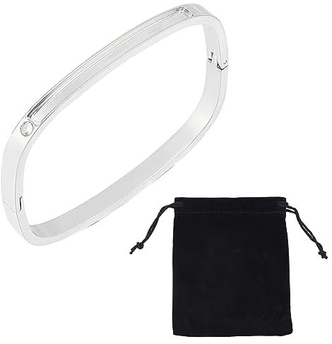 UNICRAFTALE 1 Stück Rechteckiger Stapelbarer Gerillter Armreif Mit Strasssteinen 304 Edelstahl Rohling Armbänder Für Inlay Leerer Armreif Mit Samtbeuteln Für DIY Armband Schmuckherstellung