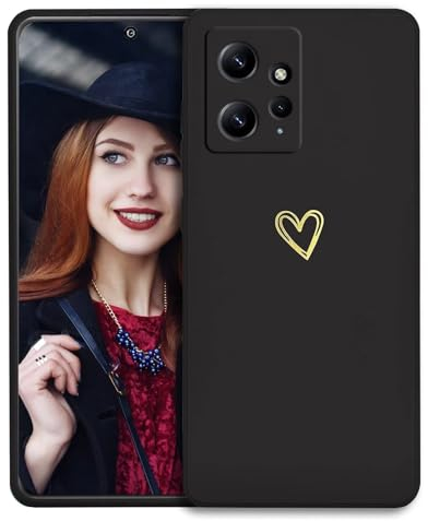 POUHYE Handyhülle für Xiaomi Redmi Note 12 4G Hülle, Soft Silikon Case mit Herz, Kameraschutz und Bildschirmschutz, Ultra Dünn Stoßfest Anti-Rutsch Schutzhülle für Xiaomi Redmi Note 12 4G Schwarz