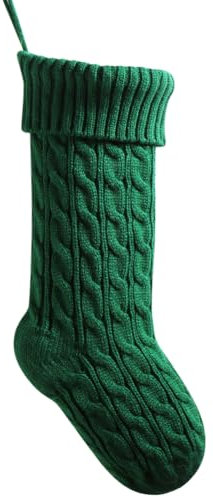 meioro 46cm Große Weihnachtsstrumpf, Kabel Gestrickt Nikolausstrumpf für Kinder, Klassische Weihnachtsstrümpfe Kamin Hängende Strümpfe für Familie Urlaub Party Dekorationen (Green,46cm)
