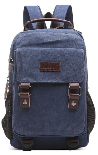 DEEVORCA Fashion Canvas Backpack Men Rucksack for 10.9 inch iPad Multiple Pockets Shoulder Bag Convertible Chest Bag Casual Work Travel Daily Camping Holiday Vintage Knapsack Mens Daypack Blue