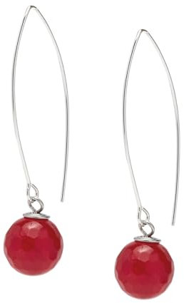 Handgefertigte Damen Ohrringe aus 925 Sterling Silber mit Natürlichen Edelsteinen - 12mm Kugel-Perlen Grün, Rot, Rosa, Lila, Weiß - Elegante Tropfen-Ohrringe (Facettierter Achat)
