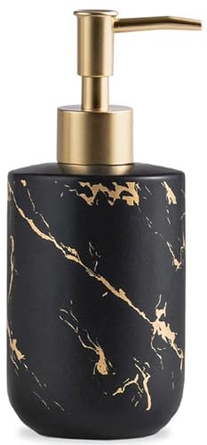 Seifenspender, Schwarz und Gold, 300 ml, luxuriöse Handseifenflasche mit Kunststoffpumpe, Gold, Keramik-Flüssigseifenspender für Badezimmer, Küche, Spülseife, Lotion, Flüssigseife