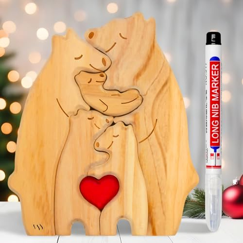 Allony Bärenfamilie Aus Holz Mit Namen, Bärenfamilie Puzzle, Personalisierte Geschenke Familie-5 Bären Holzpuzzle mit DIY Holzstift