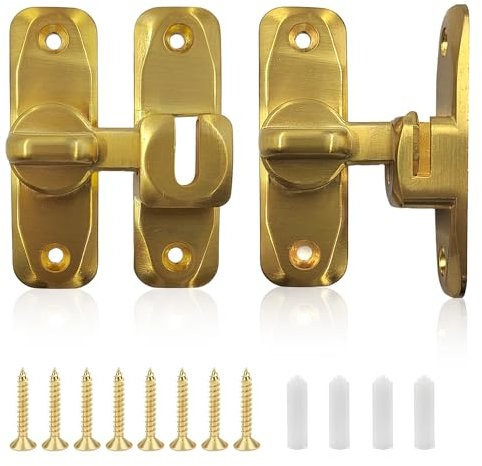 2-Piece Sliding Door Lock Kit - 2 Universal 90/180° Locks + Screws & Expansion Plugs - Zinc Alloy - Bedroom, Front Door, Garage