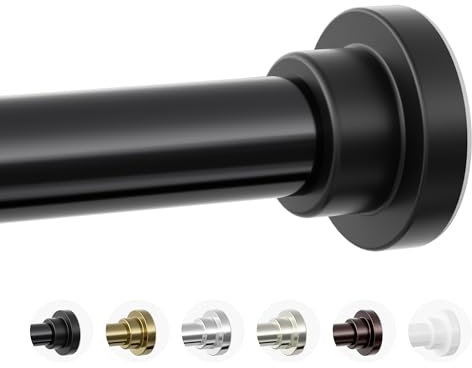 Mcrbeay Shower Curtain Rod, 1 Diameter Heavy Duty Tension Shower Rod, Non Slip Adjustable 28-102 inch No Drilling Shower Curtain Rods Spring Tension For Bathroom, Shower Stall, No Rust, Black