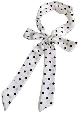 Damen Satin Gürtel 5cm x 195cm Band Imitated Silk Lange Schal Kleid Bund Hut Zubehör (White Polka Dot)