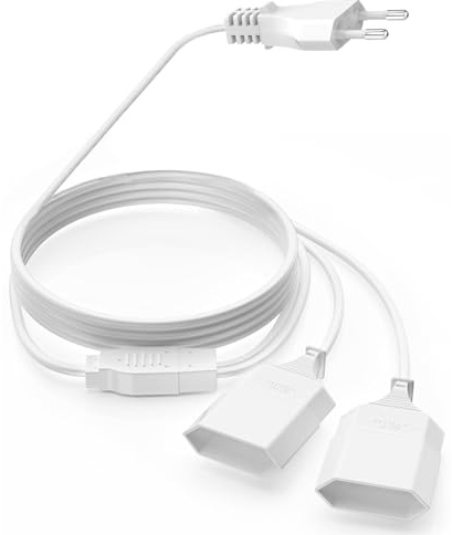 Verlängerungskabel Flach, 5M Stromkabel Verlängerung, 2 in 1 Typ-C Stromstecker Flach， Eurostecker auf Doppel Typ-C EuroBuchse, 0.75 mm² Stromkabel 2,5A/250V für PC Lampen Phone-Weiß