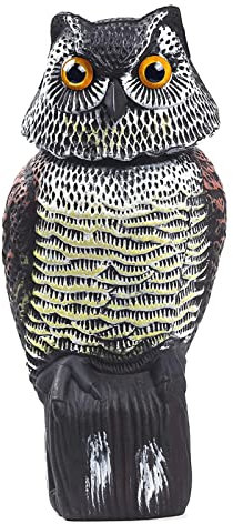 Effaroucheur d’Oiseaux d'Hibou Chouette Épouvantail, Répulsif Pigeon avec Tête Rotative à 360 ° Effrayer, Hibou Statues Anti-Oiseaux Epouvantail pour Jardin Extérieur Cour Balcon