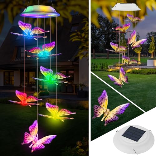 Solar-Windspiel für den Außenbereich, wasserdicht, Schmetterling, Solar, Windspiel, tragbar, LED, Solar, Windspiel, für Party, Terrasse, Veranda, Garten, Dekoration, Geschenk für Mama