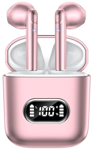 NZKEEYZI Wireless Earbuds, Bluetooth Headphones with HD Noise Cancelling Mic 2024 In Ear Earphones, Mini LED Display, 50H Playtime IP6 Waterproof Wireless Headphones Rose Gold