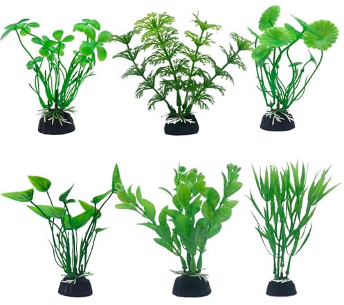 SwirlColor Plastic Aquarium Plants, Small 10cm/3.94inch Realistic Fish Tank Plants Artificial Aquarium Fish Tank Decorations Plant 6pcs