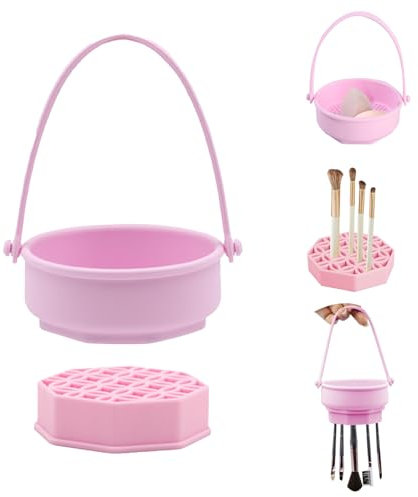 KASESSS 3 in 1 Makeup Brush Cleaner, Silicone Makeup Brushes Cleaner, Make Up Brush Cleaner Set, Brush Cleaner with Handle, Foldable Hanging Drying Cleaning Bowl to Dry Makeup Sponge Powder Puff Brush