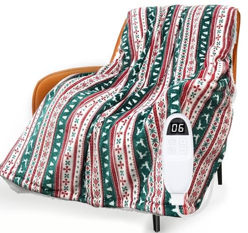 PRANITE Heizdecke - Sherpa-Flanell Wärmedecke mit 6 Heizstufen, 10-Stunden-Timer Abschaltautomatik, Überhitzungsschutz, Elektrische Weihnachten Decke Maschinenwaschbar, 200x180 cm, Rot