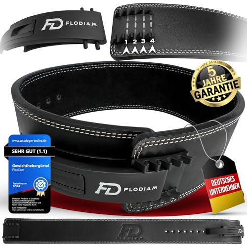 Flodiam Profi Gewichthebergürtel Full Power Design Herren & Damen [Schnellverstell] Hebelverschluss Gym Lifting Belt Fitness Gürtel Büffelleder Weightlifting Powerlifting 10cm hoch, Schwarz, L