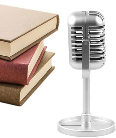 Model Vintage Mic Toy Retro Microphone Props with Stand Vintage Microphone Toy Prop Model Antique Prop Mic for Party Role Play Stage Table Decorations