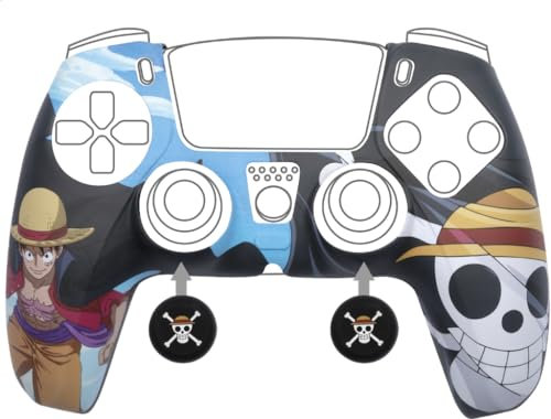 Konix One Piece Coque de Protection pour Manette DualSense PS5 - Silicone - Appuie-Pouces - Motif Luffy - Noir
