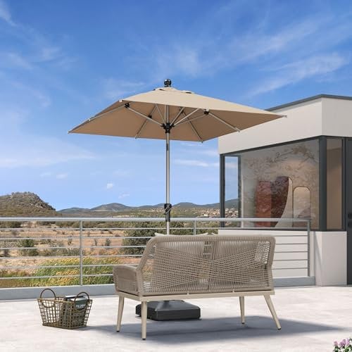 PURPLE LEAF Sonnenschirm Quadratisch 180 x 180 cm Alu Gartenschirm Kinckbar Marktschirm mit Kurbel zum Öffnen Schließen UV-beständig Terrassenschirm Wasserdichter Mittelstockschirme für Gärten, Taupe