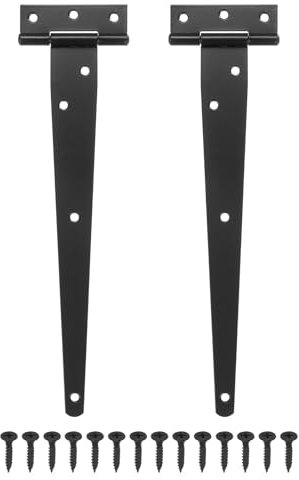 M METERXITY 2-Pack Iron T-Strap Shed Door Hinges, 10 Inch Barn Door Gate Hinges, Tee Hinge Wrought Hardware with Screws for Wooden Fences/Yard/Barn Door [Black]