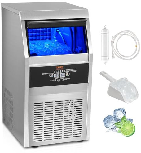 VEVOR Máquina para Hacer Cubitos de Hielo Comercial 36kg/24h, 40 Bandejas para Cubitos de Hielo Capacidad de Almacenamiento de 11 kg Autolimpieza Sin Instalación Independiente para Hogar, Restaurante