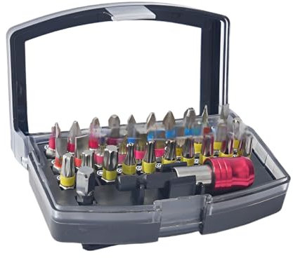 Quick Release Self-Locking Rod Electric Screwdriver Set in Rubber Coated Plastic Box Metal Sleeve Set More Convenient, 32 Piece Set