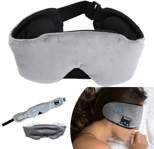 Bluetooth Sleep Headphones Eye Mask - Built-in Microphone, Adjustable Straps, Upto 13h Playback Time with 2h Charge, Hand Washable Cover – 33Ft Wireless Range Snoozeband for Relaxation & Travel