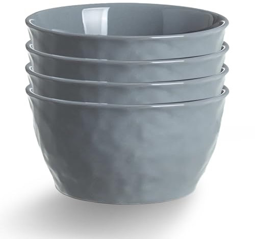 Ceramic Bowls Set of 4, Dessert Bowl 300ml Small Cereal Bowl for Serving Soup Rice Porridge with Hand-hammered Design, Safe for Microwave Oven Dishwasher (Bluish Grey)
