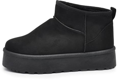 IF Stivali Stivaletti Mammut Da Donna Alla Caviglia Con Pelo Pelliccia Platform Zeppa Camoscio Sintetico R-17 Nero N.39