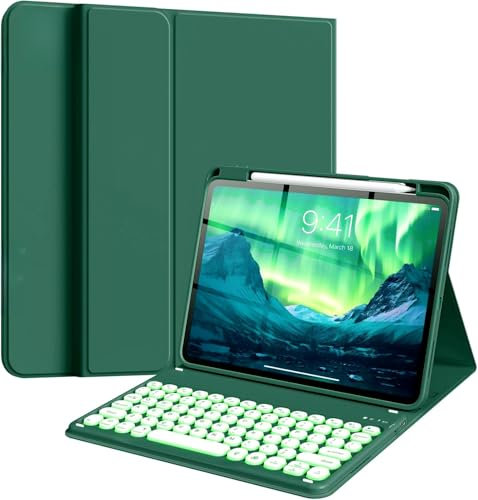 NUWONAYA Round Keys Keyboard Case for iPad Mini 7(A17 Pro)/Mini 6, Cute Color Folio Stand Cover with Upper Pencil Holder/Magnetic Detachable Keyboard for iPad mini 7th/mini 6th Generation，Teal