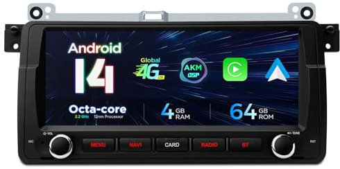 XTRONS 8.8 Zoll Android 14 Autoradio Car Stereo Multimedia Player Octa Core 4+64GB für BMW E46 M3 Eingebautes 4G LTE Gyroskop-Sensoren Car Play AKM DSP GPS Bluetooth WiFi Optional DAB OBD TPMS DVR