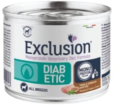 Exclusion Diabetic humide petit chien, nourriture diététique pour chiens de petite taille avec diabète sucré goût porc, sorgo et peigelli | 6 boîtes de 200 grammes chacune.