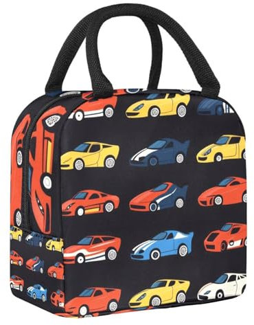 JAVENPROEQT Cool Race Cars - Lonchera térmica con patrón sin costuras, para adolescentes, niñas, mujeres, a prueba de fugas, resistente al agua, para escuela, trabajo, picnic