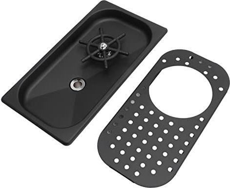 Pitcher Rinser, 304 Stainless Steel Cup Washer Glass Brushes High Pressure Washing With Drain Drip Tray Hose Automatic for Bar Coffee Shop Black B With (Black)