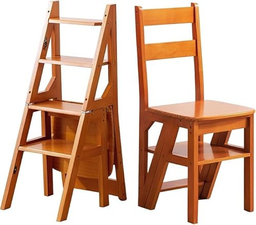 Sedia Da Scala Biblioteca Pieghevole in Legno Massiccio Scaletta Sgabello Pieghevole A 4 Gradi Scale A Doppio Uso 4 Gradini Arrampicata Espositore Portafiori 46x35x90CM