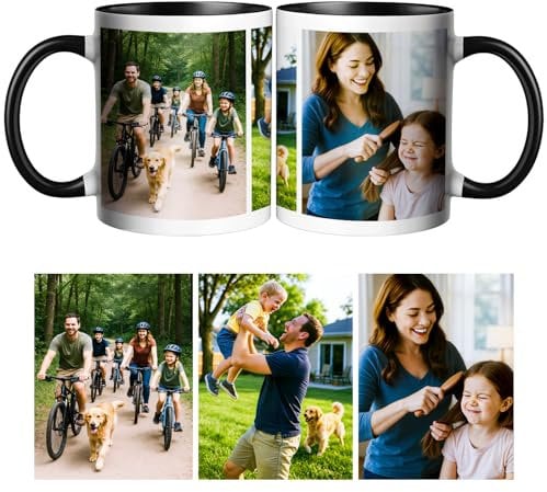Personalised Coffee Mug with Photo Custom Picture Logo Mug Photo Collage Personalized with a 3 Photo Novelty Custom Gift for Family, Friends, Birthday