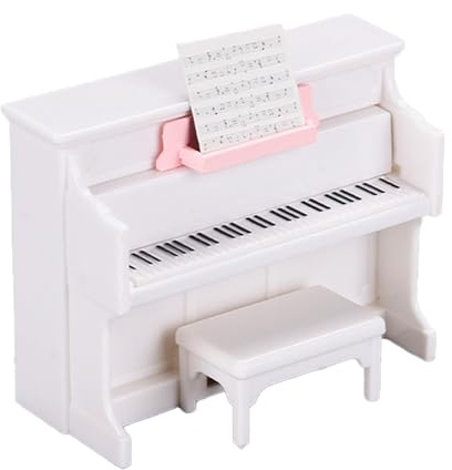 Quintrost Mini Klavier Ornamente mit Hocker, 1:12 Puppenhaus Dekoration Möbel Set, Simulierter Piano Mini Ornament Modell, Zubehör Garten Möbel Deko