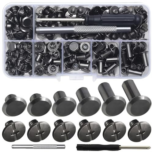 Pmueuff Viti Per Rilegatura, 110 Pezzi Set di Viti Chicago per Rilegatura M5 Viti di Collegamento Rivetti a Vite Metalliche per Fai Da Te in Pelle, Borse, Artigianato, Colletto, Stoviglie, Bagagli