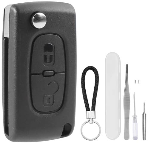 DXiongW 2 Buttons Car Key Fob Case Replacement Compatible with Peugeot 207 307 308 407 408 607 and Citroen C2 C3 C4 C5 C6 C8 Xsara Remote Control Folding Key Shell Case with Groove CE0523 HU83