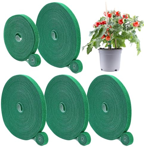 5 Rollen Pflanzenbinder Klett, 10 m x 10mm Pflanzenband pflanzen,Wiederverwendbar Garten Zubehör,Verstellba Pflanzenband Klettverschluss,Für Pflanzen,Baum