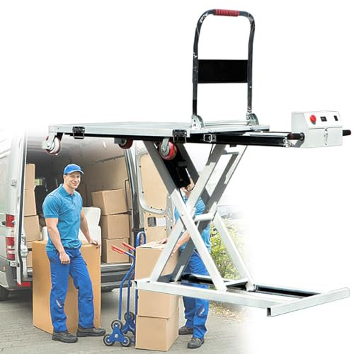 Carrello elevatore elettrico idraulico a forbice, capacità 270 kg, con 4 ruote, ideale per movimentazione di materiali e trasporto in officina