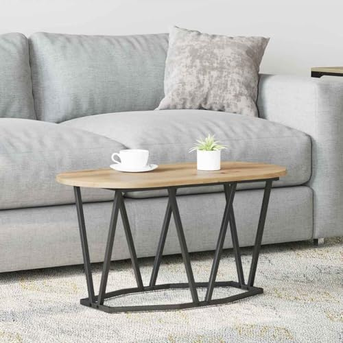 HETFTJN Couchtisch Artisan Eiche Oval 80x40x40,5 cm Moderner Wohnzimmertisch aus Holzwerkstoff & Metall mit geometrischem Sockel, Braun