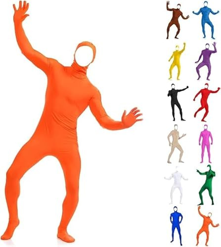 Generisch Lorax Kostüm Damen und Herren Morphsuit Ganzkörperanzug Halloween Karneval Ganzkörper Slenderman Kostüm Bodysuit Open Face Cosplay Jumpsuit Zweite Haut Overall Erwachsene