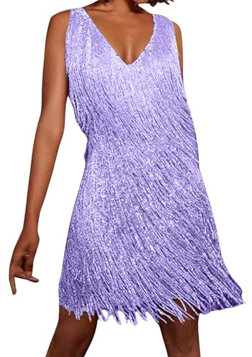 Generisch Abito glitterato da donna Tina Turner con frange, ocra/oro, abito da discoteca 70s, costume da donna anni '20 Charleston