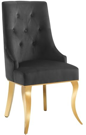 Stuhl MODERN BAROCK DELUXE - 100cm - schwarz gold - Samt Edelstahl-Beine | Knopfheftung, hoher Komfort, langlebig, stabil, Esszimmerstuhl, Design, Eyecatcher
