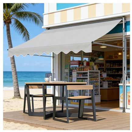 YFAURNDE Tenda Da Sole Retrattile,Tenda Parasole Da Esterno A Manovella,Manovella, Regolabile In Altezza, Adatta A Terrazze, Balconi, Giardini, Negozi E Appartamenti.(Light gray,350CM/137.8in)