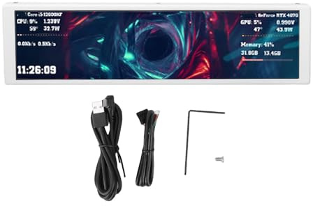 Yanmis 9,2-Zoll-Sekundärmonitor, FHD IPS 1920 X 462 -, Dynamisches Videothema, PC-GPU-CPU-Temperaturanzeigefeld für Laptop-Computer, Gewinnt 10/11 (White)