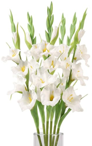 AwnsIMfreien Gladiolus, 6 st konstgjorda blommor med gladiolus, 55,8 cm realistiska höga konstgjorda blommor för vas, verklighetstrogen fuskblomma för bröllop hem hotelldekor (vit), blomma
